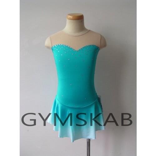 2018 Gradient Color Figure Skating Dress Womens Girls Customized Ice Skating Dress Sleeveless Gymnastics Costume 6496