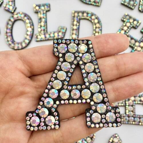 3D Shiny English Letters Rhinestone Patches For Clothes A-Z Alphabet Sew Iron On Applique Patch DIY Name