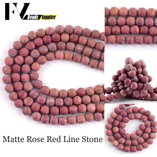 6/8/10mm Natural Stone Dull Polished Rose Red Line Wood Jaspers Round Loose Beads For Jewelry Making Diy Bracelet Accessories