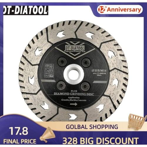 DT-DIATOOL 1pc M14 Dia 115mm/4.5“ Hot Pressed Diamond Grinding Cutting Disc Cut Grind Sharpen Granite Marble Concrete Saw Blade
