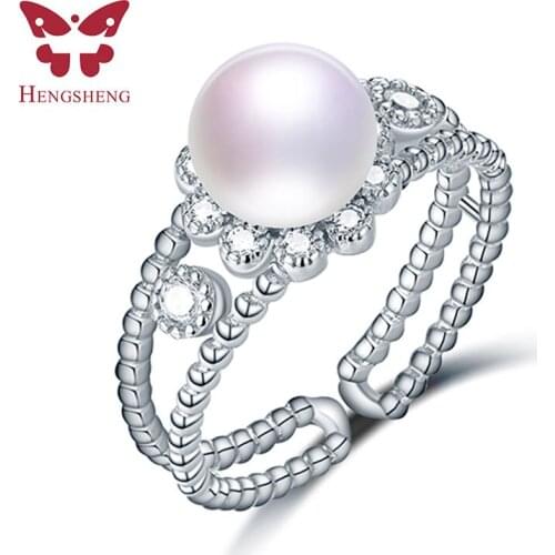 White 8-9mm 100% Genuine Natural Pearl Ring, 925 Sterling Silver Rings for Women Wedding Ring Wedding Rings Silver 925 Jewelry