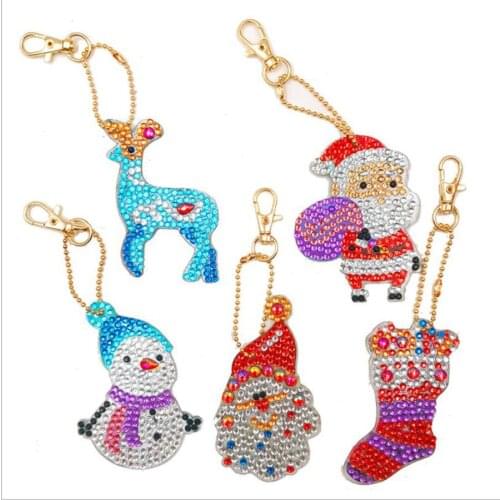 DIY Diamond Keychain Painting Christmas Gift 5 Pieces DIY Special All Diamond Female Girl Jewelry Keychain