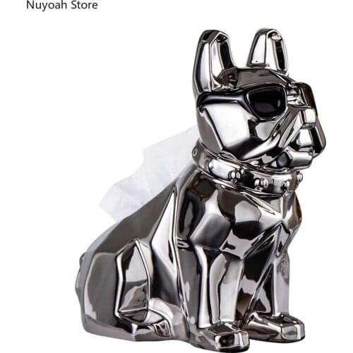 Household Ceramic Tissue Box Geometric Animal Pumping Box High-end Desktop Decoration Bulldog Ornaments Modern Napkin Holder