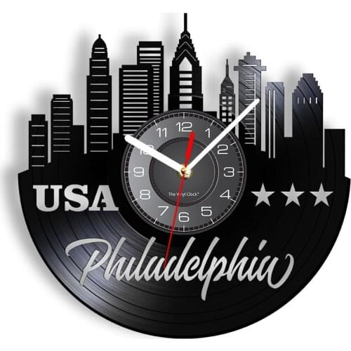 America Philadelphia Skyline Minimalist Wall Clock Pennsylvania Philly Cityscape Artwork Watch Modern Decor Tourist Souvenirs