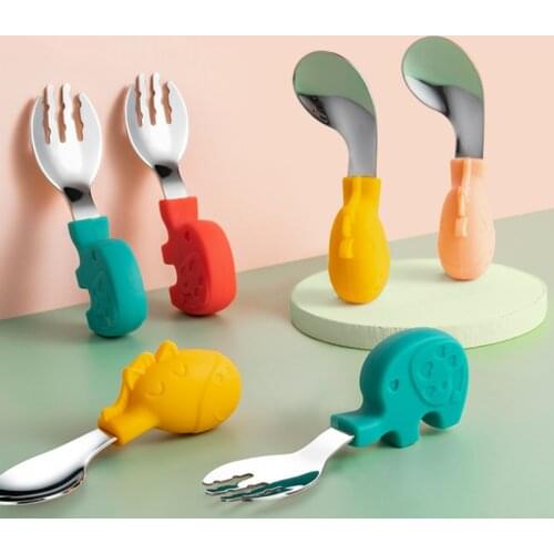 Baby Gadgets Tableware Set Children Utensil Stainless Steel Toddler Dinnerware Cutlery Cartoon Infant Food Feeding Spoon Fork
