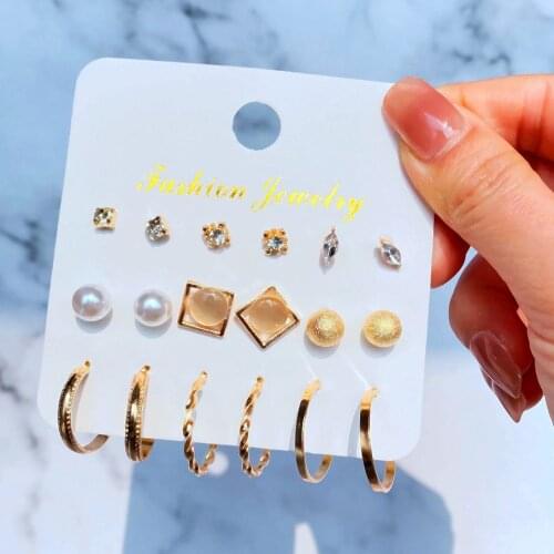 Hot Sale Fashion Bohemian Earrings Set For Women New Trendy Flower Round Geometric Metal Stud Earring 2021 Trend Female Jewelry