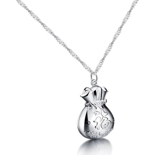 Exquisite Lucky Bag Necklace for Women 925 silver Jewelry Lucky Bag Pendant With Red Rope Water Wave Chain Party Birthday Gifts