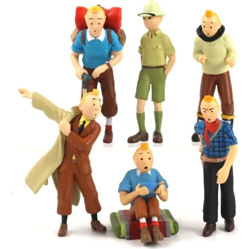 6pcs/set The Adventures of Tintin Classic Cartoon Figures Tin Tin PVC Action Figure Collectible Model Toys Dolls