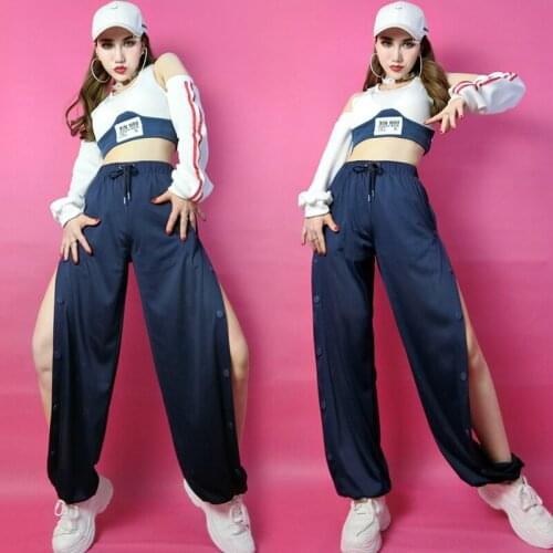 Nightclub Dj Costume Women Jazz Pole Dance Performance Clothing Sexy Split Pants Hip Hop Clothes Modern Rave Clothes DNV15047