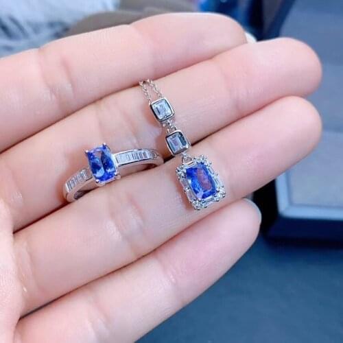 The best gift for engagement Tanzanite jewelry set 925 sterling silver 1pc Tanzanite pendant,1pc Tanzanite ring