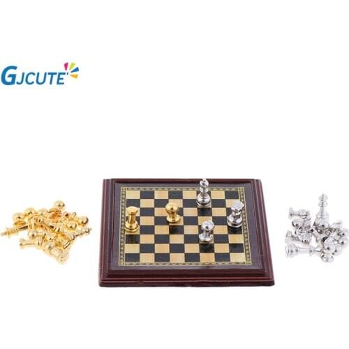 Mini 1/12 Scale Dollhouse Miniature International Chess Set Pretend Play Doll House Furniture Home Decoration Great Accessory