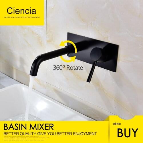 Wall Mount Bathroom Faucet Black Vessel Faucet 360°Swivel Brass Basin Mixer Tap and Rough in Valve Included