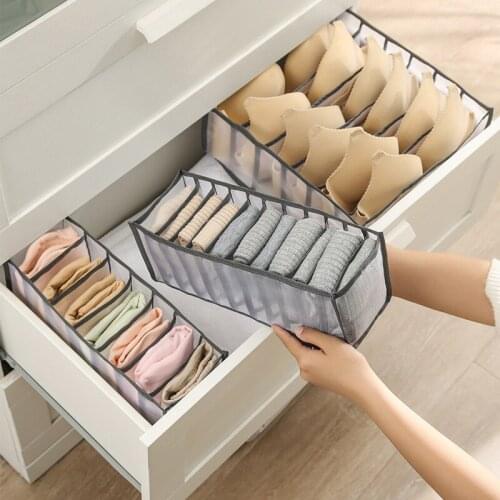 Nylon 6 7 11 Grid Storage Container Box With Compartments Basket Foldable Organizers Underwear Scarfs Socks Bra Clothing Storage