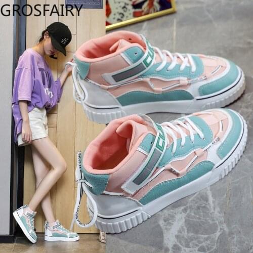 New ladies high-top canvas shoes female ulzzang student sports shoes designer female vulcanized shoes yellow and white