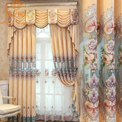 New European Style Curtains for Living Dining Room Bedroom Chenille Embroidered Curtains Finished Product Customization Valance