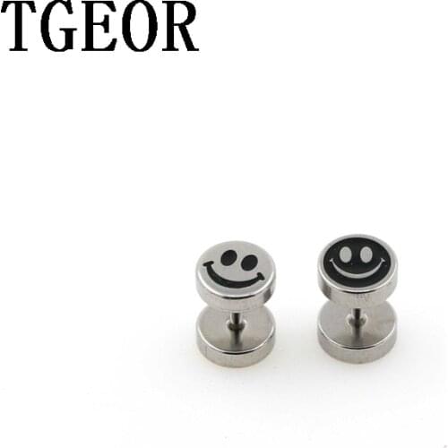 Free shipping illusion cheaters 20pcs 1.2*6*8/8mm Stainless Steel corrode the drop black oil smile face piercing fake plugs