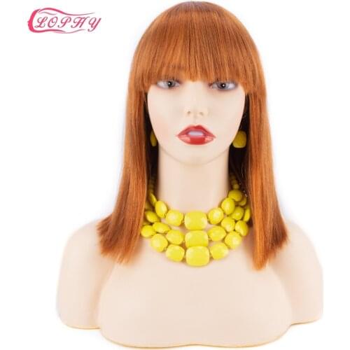 Straight Bob Wig with Bangs Cheap Human Hair Wigs with Bangs For Black Women Orange Short Bob Brazilian Full Machine Wigs