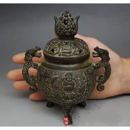 Qianlong Big Burner solid antique brass bronze Incense Holder Incense tower Dragon skull Yoga Meditation Vintage incense Buddha