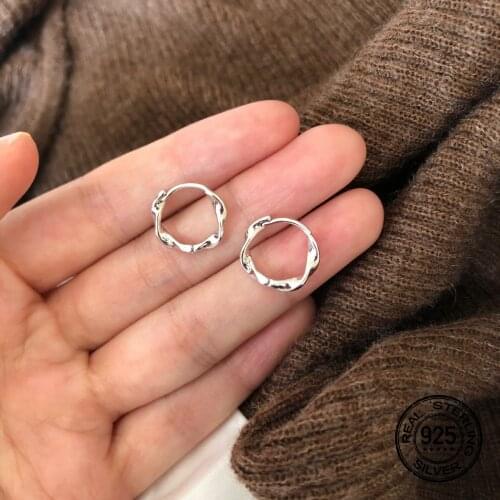 S925 Silver Earrings For Women Circle Glossy Round Geometric Irregular Design Fashion Girlfriend Gift Lady Party Jewelry INEFFA