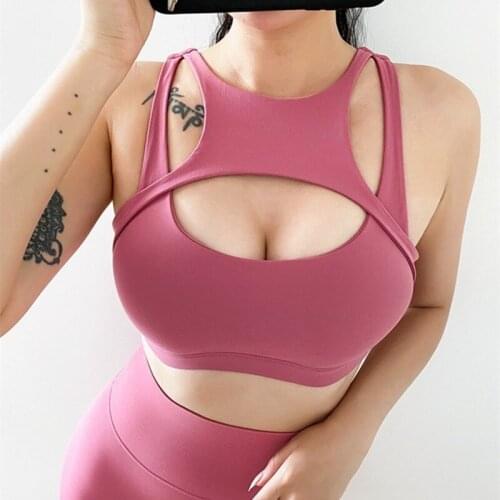 Sexy Hollow Out Athletic Training Yoga Sport Bras Crop Top Women Shockproof Push Up Padded Gym Fitness Workout Bras