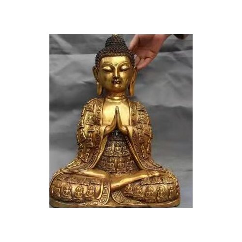 Tibet Buddhism Folk Old Bronze Gilt cloisonne Tathagata Sakyamuni Buddha Statue