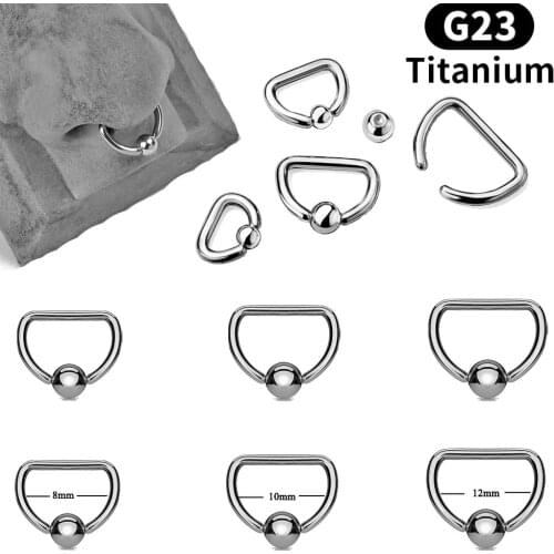 1PCS G23 Titanium D Shape Captive Bead Ring Ear Hoop Nose Ring Loop Ear Tragus Cartilalge Piercing Ring Body Jewelry Earring 16G