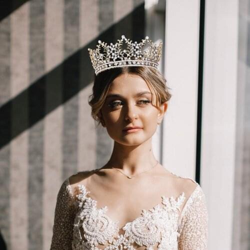 Gorgeous Pink Crystal Headbands Queen Tiaras and Crowns Bridal Hairband Girls Prom Party Wedding Hair Jewelry Accessories