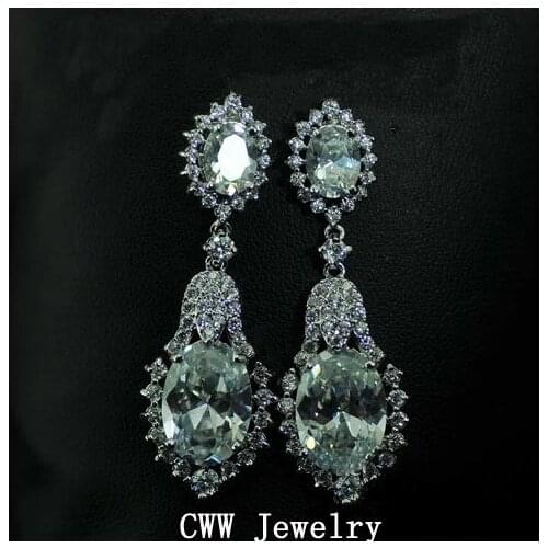 CWWZircons High Quality Vintage White AAA+ CZ Crystal Stone Bridal Chandelier Earrings For Wedding Or Party CZ060