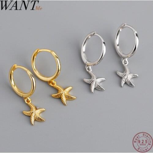 WANTME Fashion Beach Summer Starfish Hanging Stud Earrings for Women Real 100% 925 Sterling Silver Minimalist Bohemia Jewelry