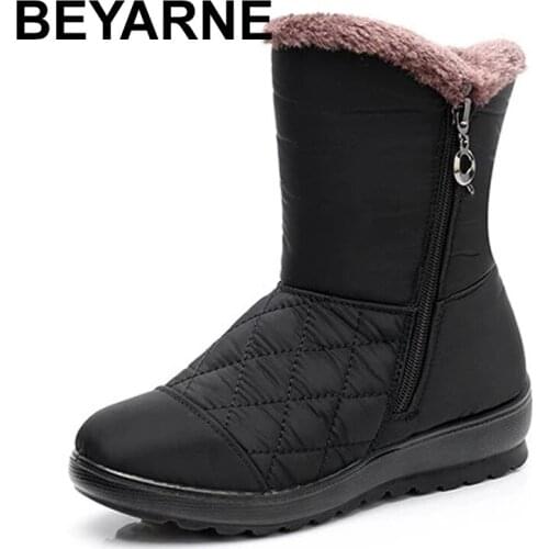 BEYARNE 2021 Womens Winter Wish Warm Mother Cotton Boots Non-slip Waterproof Short Boots Plus Velvet Tendon Bottom Snow Boots