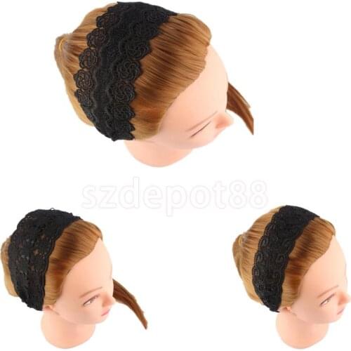 Women Girl Black Alice Wide Flower Hollow Lace Hairband Hair Band Wrap Hair Accessories for Yoga Sports 3Styles