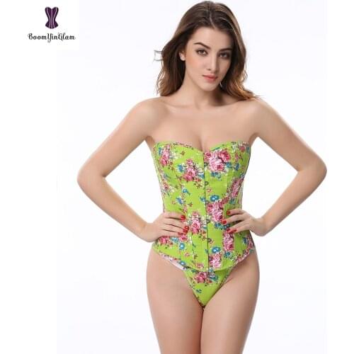 Buy Two Got One Free Flower Corsets Overbust Korset Green Bustier Sexy Lolita Women Girl Waist Slimming Boned Floral Gorset