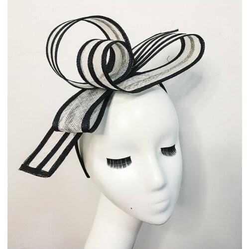 Brand Design Ivory Striped Sinamay Fascinator Hairband for Women Elegant Ladies Cocktail Tea Party Women Big Sinamay Headpiece