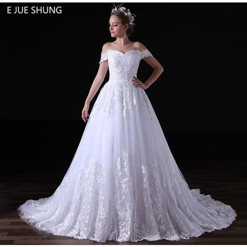 E JUE SHUNG White Lace Appliques Ball Gown Wedding Dresses Off The Shoulder Bridal Gowns vestidos de novia