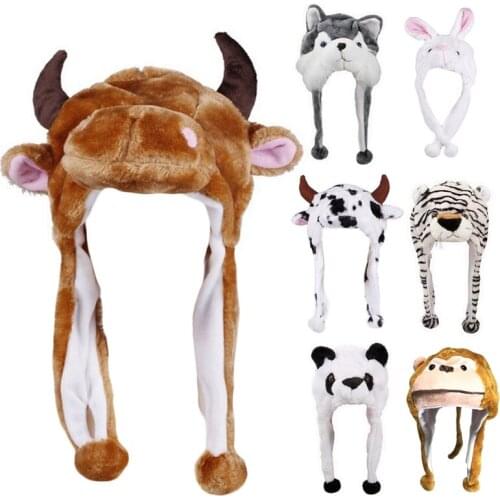 Winter Cute Plush Animal Character Beanie Hat Pompom Funny Stuffed Earflap Cap