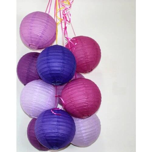 10pcs/set 4-6-8-10-12-14-16 Inch Cheap Purple Paper Lanterns Hanging Lanterns Chinese Wishing Paper Lamp Wedding Decoration DIY