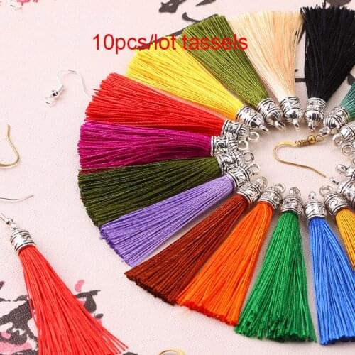 10pcs/lot 6.5cm Small Silk Tassel with Metal Caps Earrings Tassel Charm Pendant Fit DIY Jewelry Making Findings