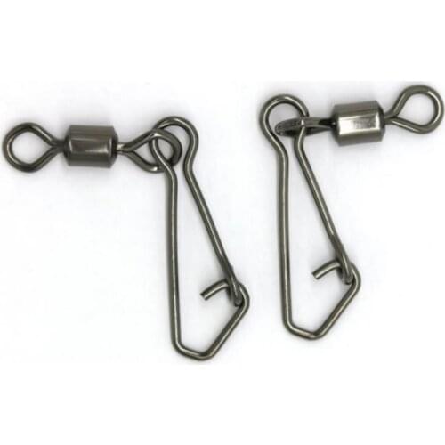 50pcs/lot Fishing Swivels Stainless Steel Rolling Swivel With Hooked Snap + Fishing Hook Connector Fishing Accessories