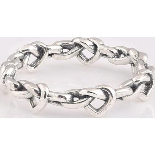 Authentic S925 Knotted Hearts Band Ring For Women Wedding Party Gift fit Lady Fine Jewelry