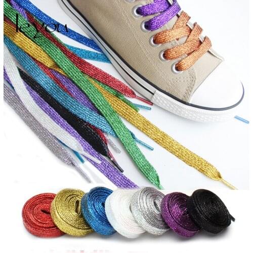 Leyou 110cm Glitter Shoelaces Flat Gold Shoe Laces Sport Laces Shoestring Colorful Shoelaces