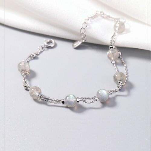 ZHOUYANG Bracelets For Women Romantic Cute Kpop Moonstone Double Round Bead Bracelet Chain Wholesale Girls Gift Jewelry H026