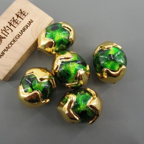 APDGG Wholesale 5 PCS Green Murano Glass connector Spacer Bead for Making Jewelry DIY