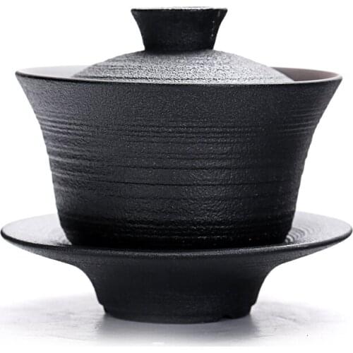 Black pottery kung fu tea set Zen style ceramic tea ceremony making cover bowl hand holding pot tureen ceramic teaware