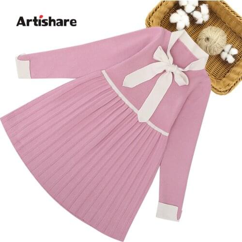 Kids Knitted Dresses For Girls Striped Girls Sweater Dresses Thick Warm Children Party Dress Spring Autumn Girl Costume