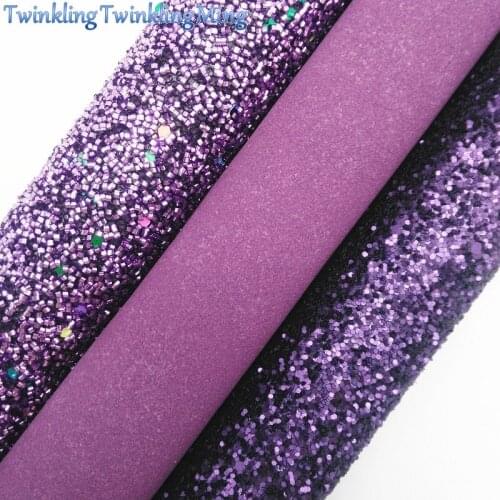 Purple Glitter Fabirc, Suede Faux Leather Fabric, Synthetic Leather Fabric Sheets For Bow A4 8"x11"Twinkling Ming XM413