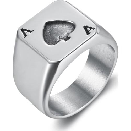 Megin D Vintage Personality Card Ace of Hearts Titanium Steel Rings for Men Women Couple Family Friend Fashion Gift Jewelry