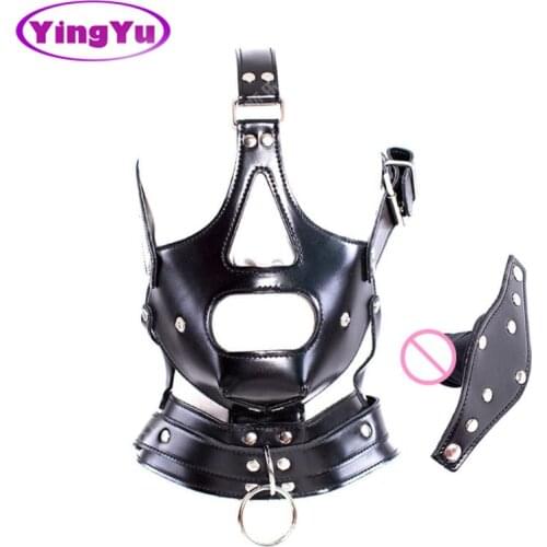 Leather Fetish Head Wrap Bondage Headgear Mask Hood Restraint Adult Role Play Sex Toys for Woman Man