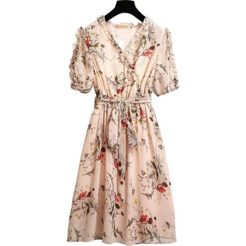 Large size XXL-6XL Summer Dress Women 2019 Fashion Wooden edge Printed Short sleeve Chiffon Dresses Female Casual Elegant Dress