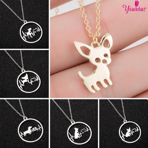 Hot Sale Stainless Steel Animal Necklace Pendant Fashion Rose Gold French Bulldog Shepherd Dog Wave Heartbeat Jewelry Woman 2020