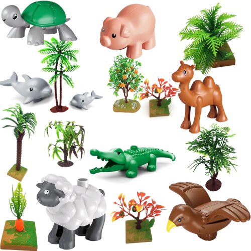 Simulation Plants Bush Fruit Tree Coconut Carrot Model DIY Turtle Dolphin Crocodile Big Size Building Blocks Toys for Children
